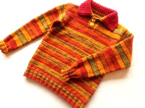 Kinderpullover aus Sockenwolle mit Kragen - 4-5 Jahre - Strickanleitung