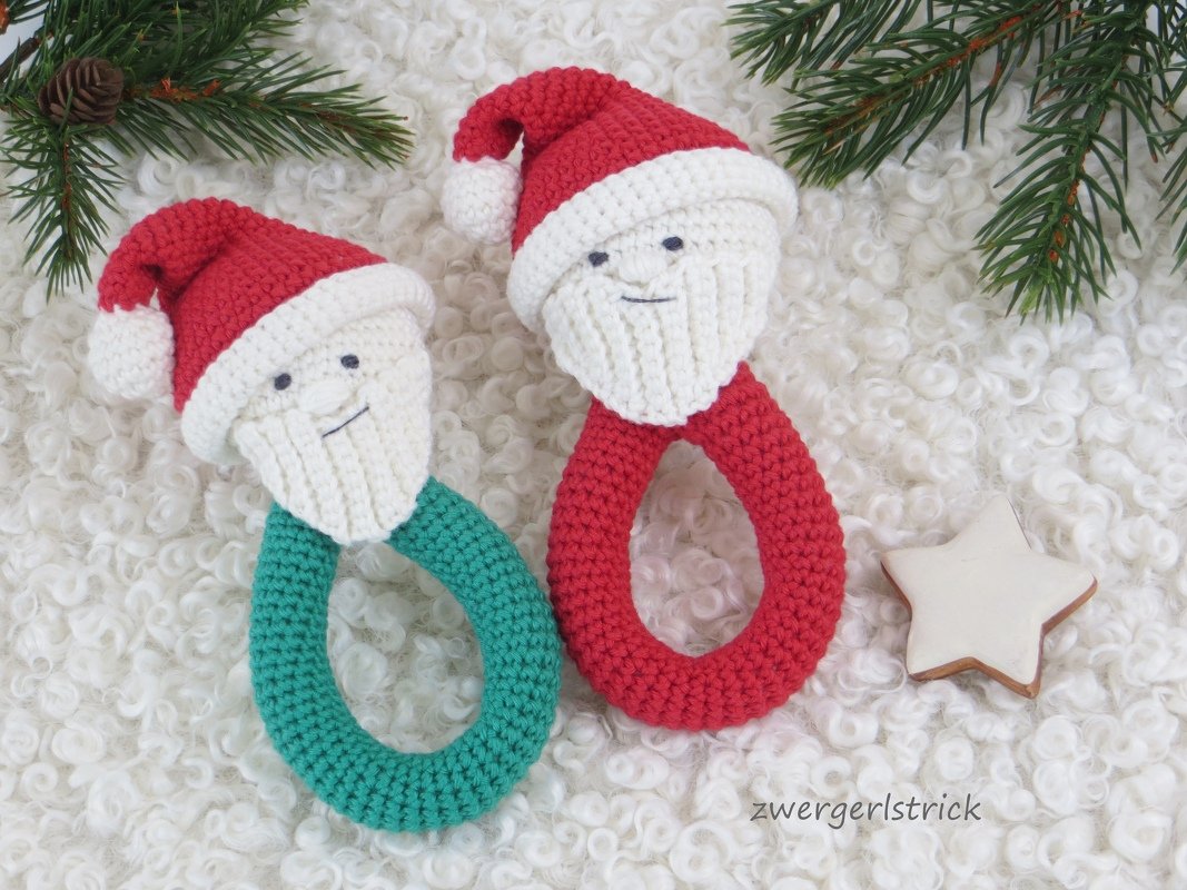 Häkelanleitung für Baby-Greifring / Weihnachtsmann