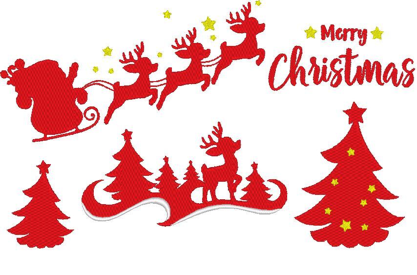 Stickdatei Weihnachten ♥ Reh ♥ Schlitten ♥ Silhouette Tanne