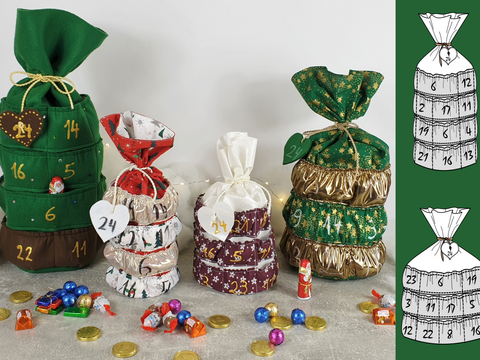 Schnittmuster Adventskalender mit 24/25 Türchen in 2 Größen (A4+A0)