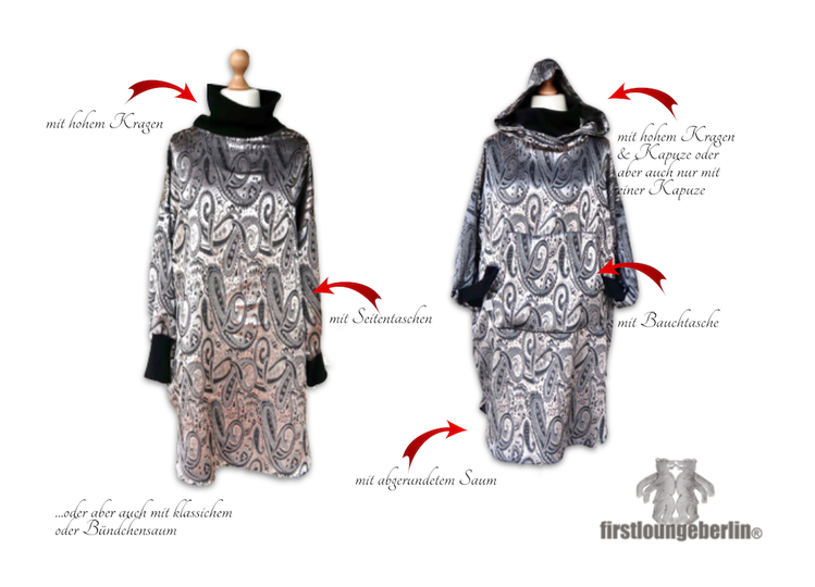 Big Hoodie Schlupfkleid Kapuzen-Hoody Kleid oversize One Plus Size nähen