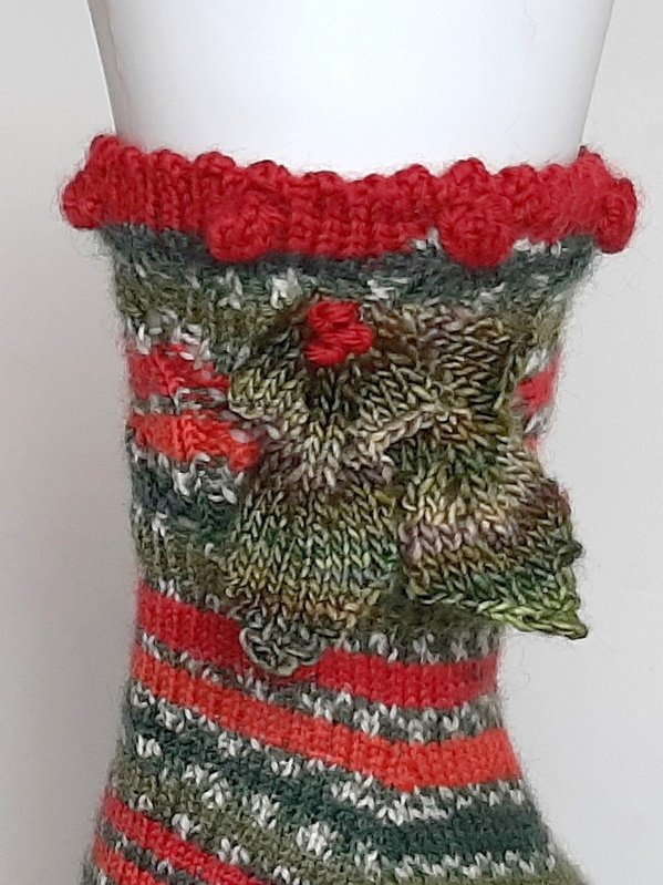 Socken Fixe Ferse, Noppen/Spitzenmuster + Ilex, Toe Up, Gr.34-45 - Bild 2