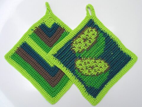 Häkelanleitung Topflappenset "Kiwi"