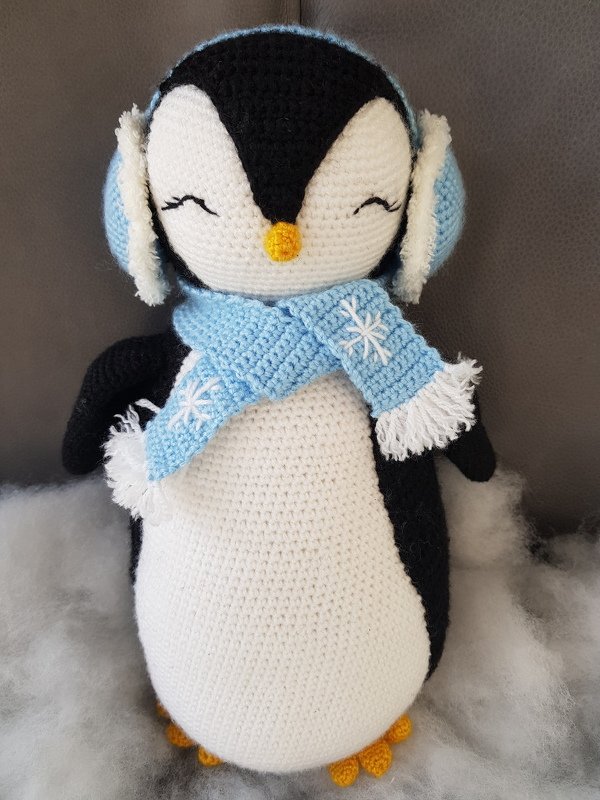 XL Winter Pinguin stehend 30cm (m. Ohrenwärmer in Babyblau) Häkelanleitung - Bild 3