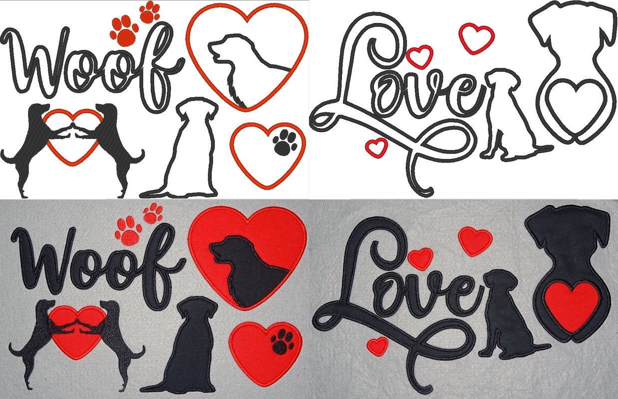 Hund Hunde Liebe Silhouette für Stoffapplikation Stickdatei Herz