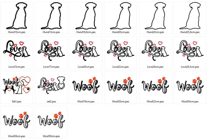 Hund Hunde Liebe Silhouette für Stoffapplikation Stickdatei Herz