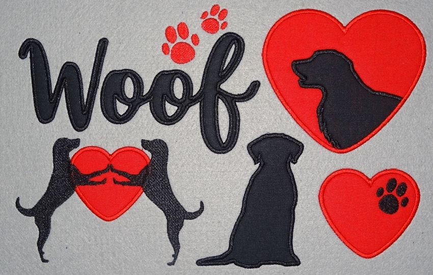 Hund Hunde Liebe Silhouette für Stoffapplikation Stickdatei Herz