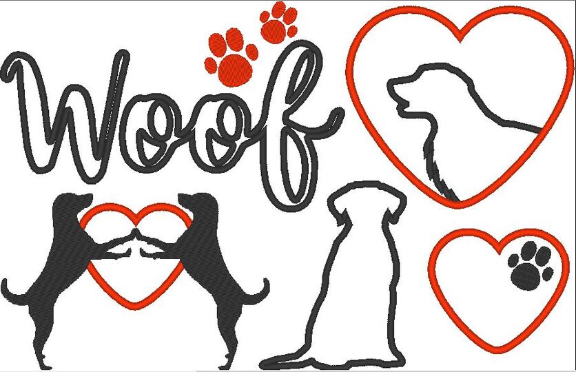 Hund Hunde Liebe Silhouette für Stoffapplikation Stickdatei Herz