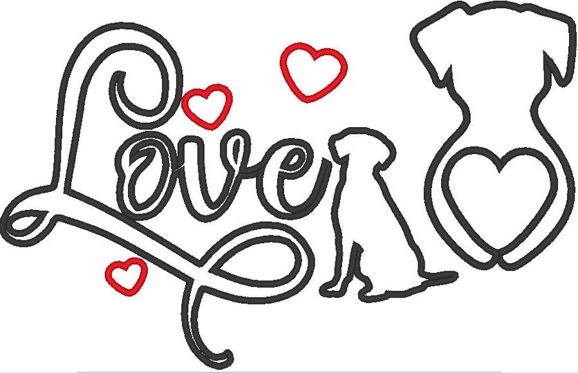 Hund Hunde Liebe Silhouette für Stoffapplikation Stickdatei Herz
