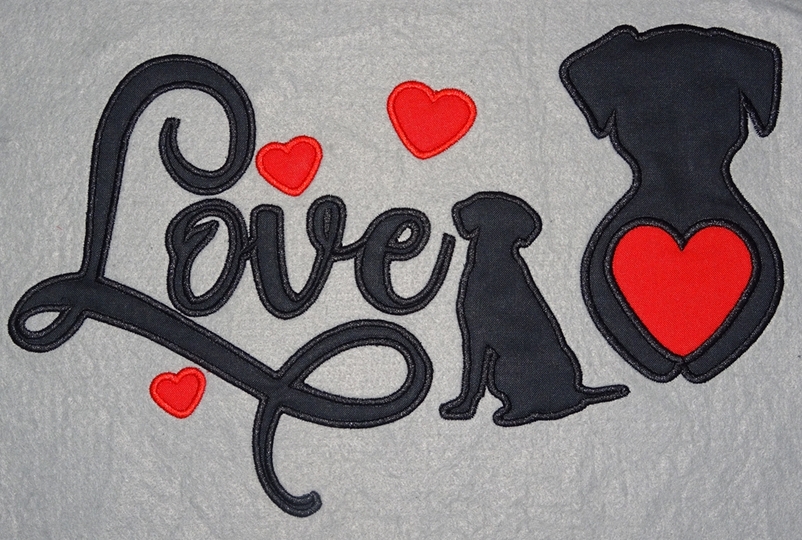 Hund Hunde Liebe Silhouette für Stoffapplikation Stickdatei Herz