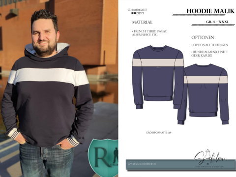 Anleitung Hoodie Malik Größe S-3XL
