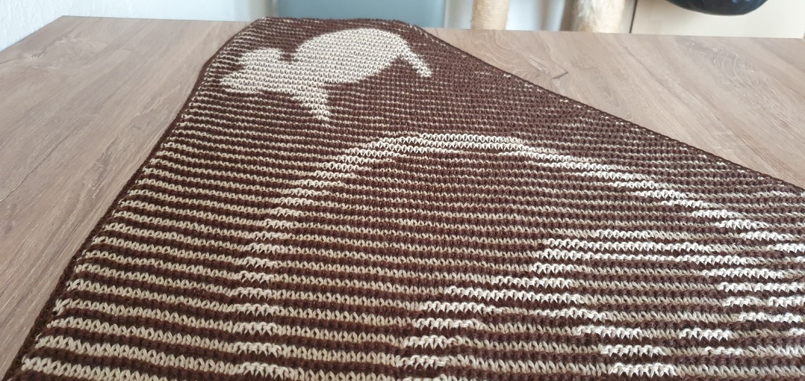 Cat and Dog, Shadow Knitting, Illusion Knitting, Motif Shawl