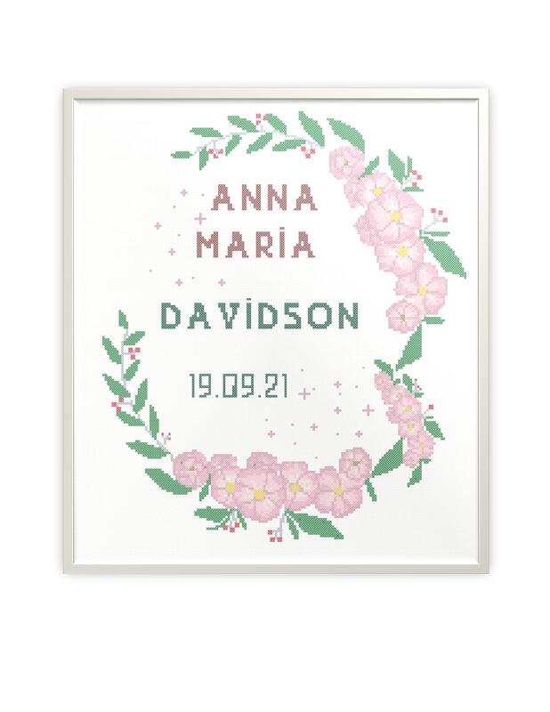 Baby birth announcement, cross stitch