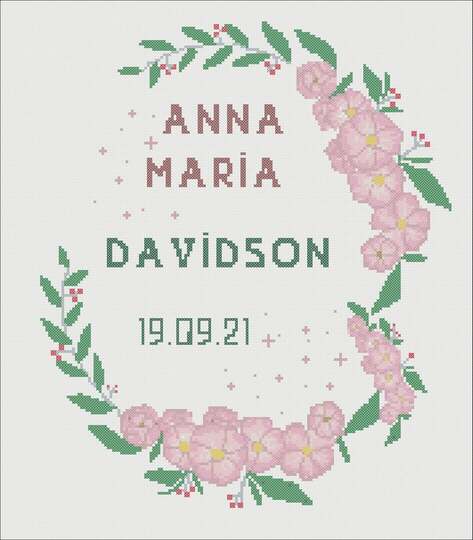 Baby birth announcement, cross stitch