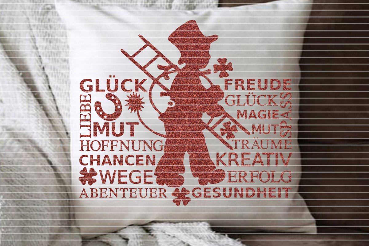 Schornsteinfeger-Wortcloud in Rot auf weißem Kissen mit Begriffen wie Hoffnung und Erfolg