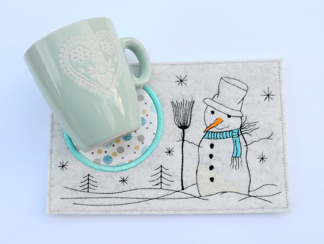 Stickdatei MugRug Untersetzer Schneemann 13x18cm und 13x20cm - Bild 3