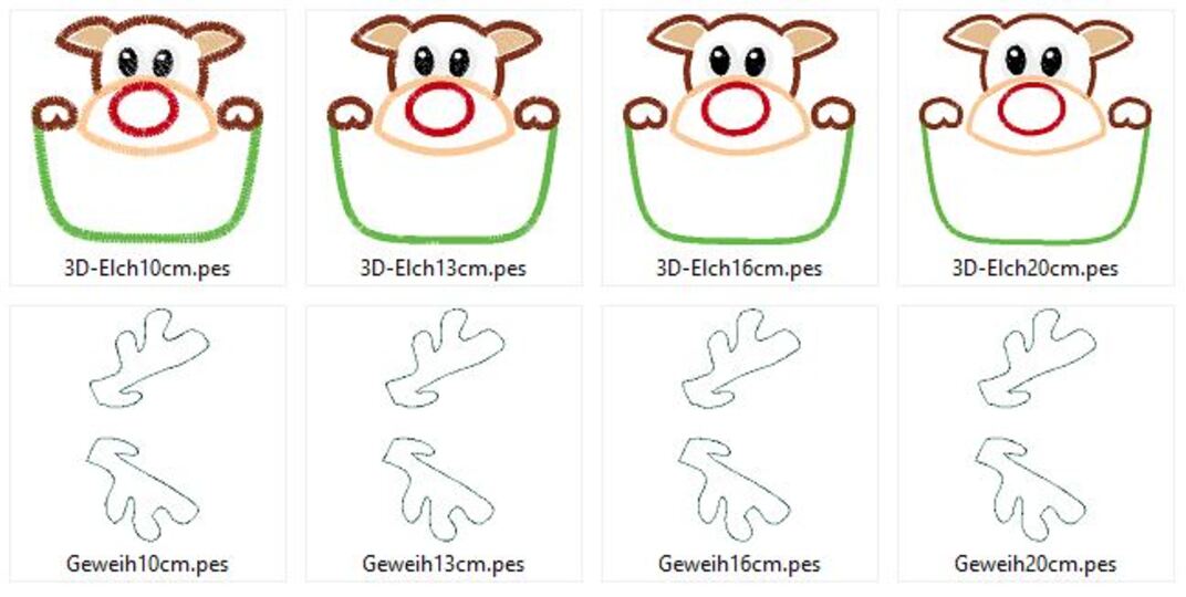 3-D Rentier Elch aus der Tasche Weihnachten ITH Stickdatei