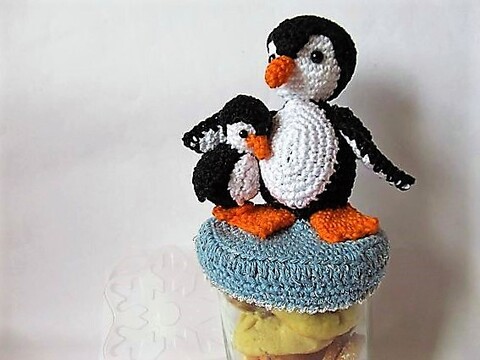 Häkelanleitung Bonbonglas Pinguinmama mit Baby