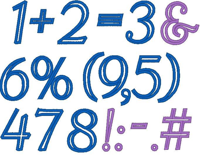 Zahlen 5cm und Rechen Zeichen Stickdatei Mathe Vokabeln