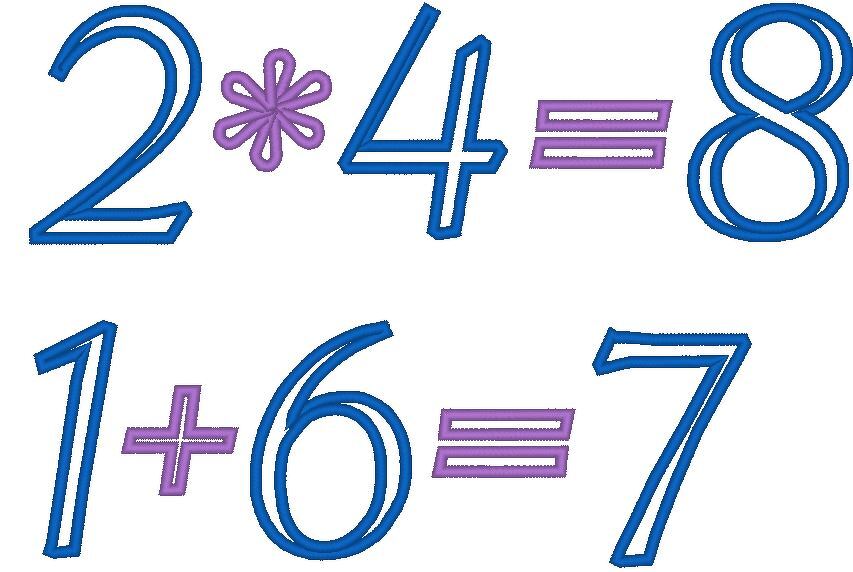 Zahlen 8cm und Rechen Zeichen Stickdatei Mathe Vokabel