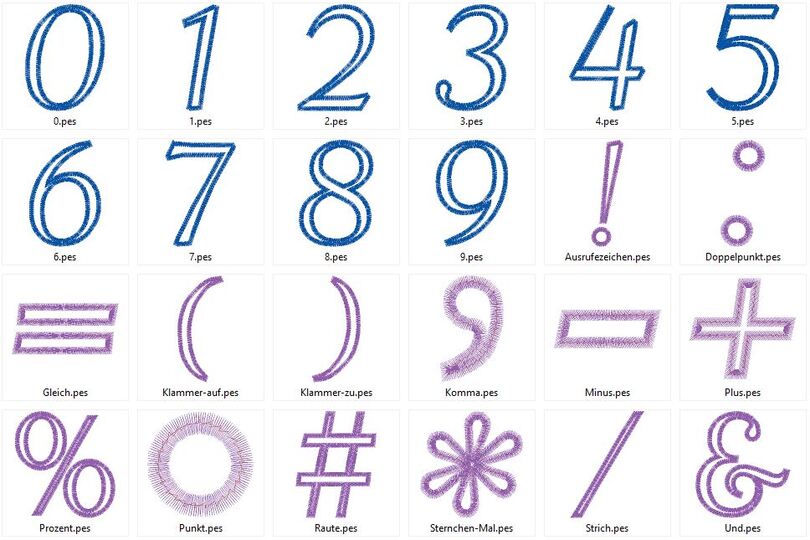 Zahlen 10cm und Rechen Zeichen Stickdatei Mathe Vokabeln