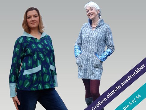 Pulli / Kleiderschnittmuster Nesrin mit angeschnittenem Kragen von 34 - 54