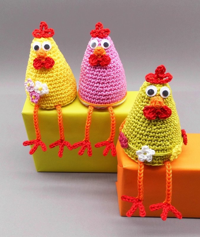 Kantenhocker und Hänge-Deko Hühner auf der Stange - einfach aus Wollresten - Bild 15