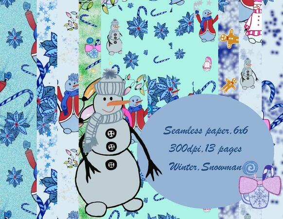 Snowman digital paper Christmas pattern