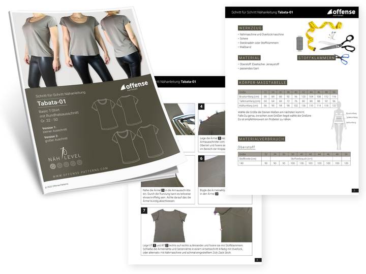 Basic Shirt Rundhalsausschnitt "Tabata-01" - Nähanleitung + Schnittmuster