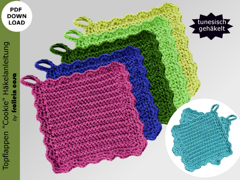 Häkelanleitung Topflappen "Cookie" tunesisch gehäkelt