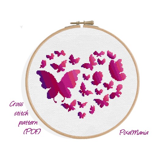 Kreuzstich * Schmetterlings Herz * Grafik f&uuml;r Stickbild