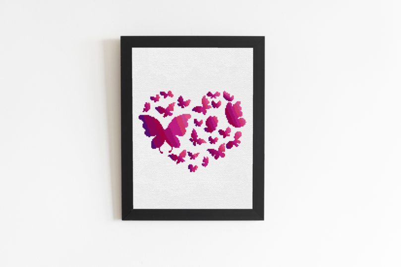 Kreuzstich * Schmetterlings Herz * Grafik f&uuml;r Stickbild