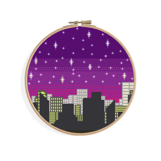 Kreuzstich * Stadt bei Nacht * Grafik für Stickbild
