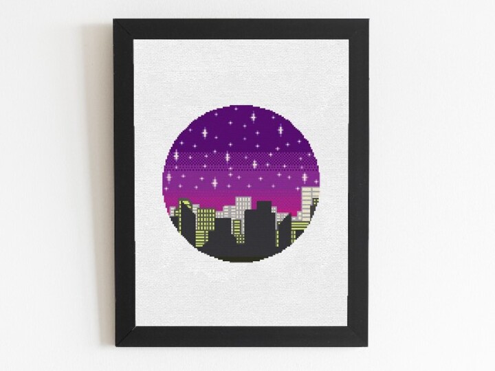 Kreuzstich * Stadt bei Nacht * Grafik für Stickbild