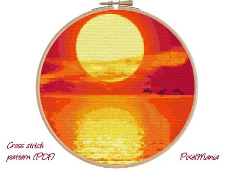 Kreuzstich * Sonnenaufgang * Grafik für Stickbild