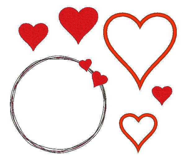 Herz Liebe Stickdatei gefüllt + Appli + doodle Button