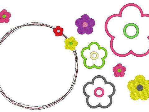 einfache Blumen Stickdatei gefüllt + Appli + doodle Button
