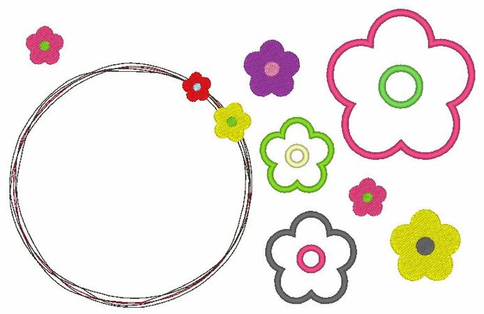 einfache Blumen Stickdatei gefüllt + Appli + doodle Button