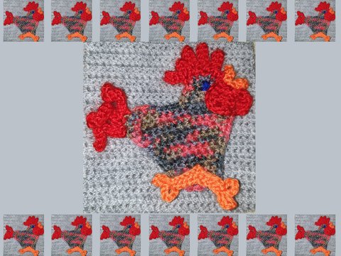 Applikation + Granny Hahn „Reyk“ viereckige tierische Osterdeko Anleitung