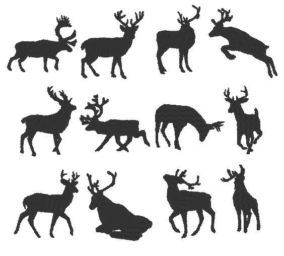 Stickdatei Mini Hirsch Reh Elch Silhouetten