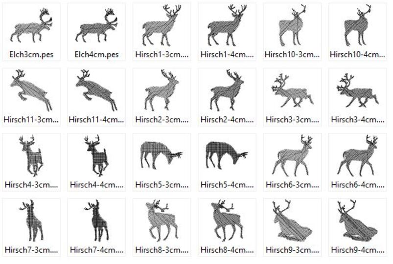 Stickdatei Mini Hirsch Reh Elch Silhouetten