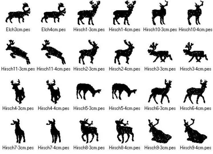 Stickdatei Mini Hirsch Reh Elch Silhouetten