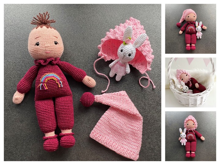 Baby LULU mit Häschen und 2 verschiedenen Mützen