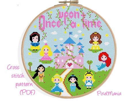 Kreuzstich * Once upon a time - Prinzessinnen * Grafik für Stickbild
