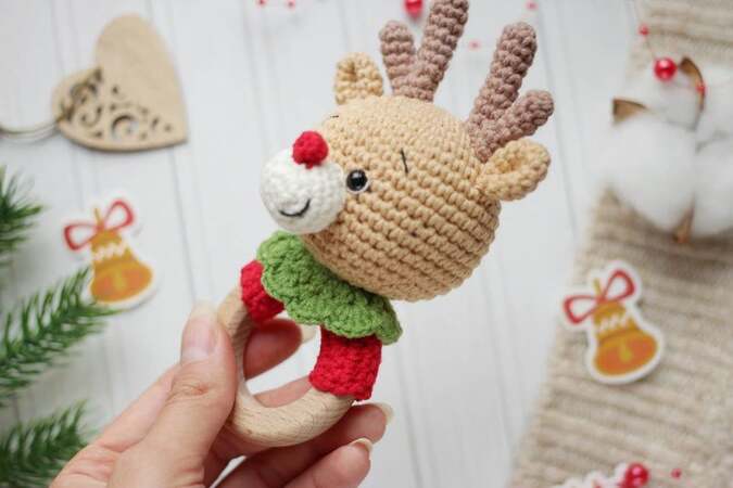 Crochet pattern 2 in 1: amigurumi deer and baby rattle
