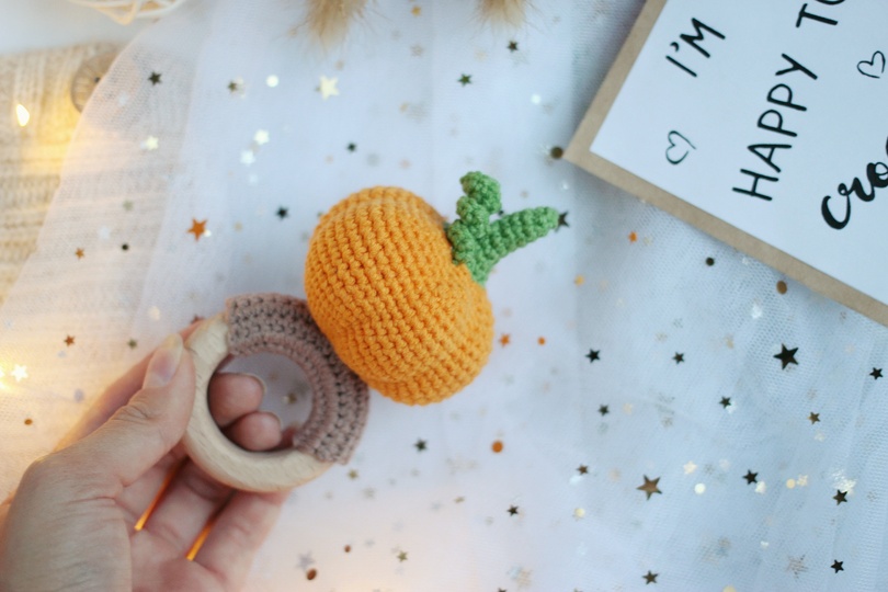 Crochet pattern baby rattle pumpkin