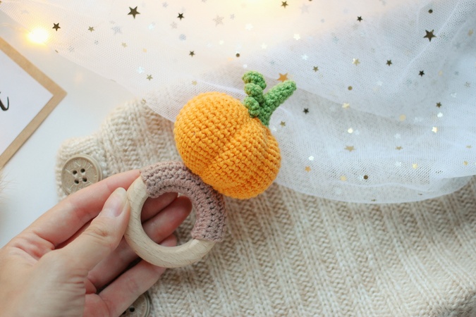 Crochet pattern baby rattle pumpkin