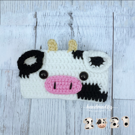 2 in 1- Cow Coffee Cozy - Cow Coin Purse , Crochet Pattern