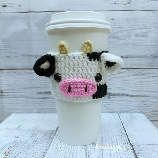 2 in 1- Cow Coffee Cozy - Cow Coin Purse , Crochet Pattern