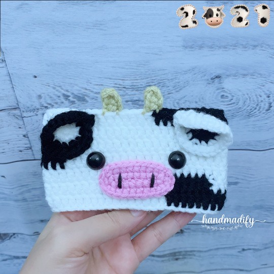 2 in 1- Cow Coffee Cozy - Cow Coin Purse , Crochet Pattern